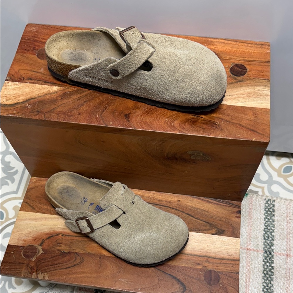Birkenstock Suede Slip-On Clogs in Taupe